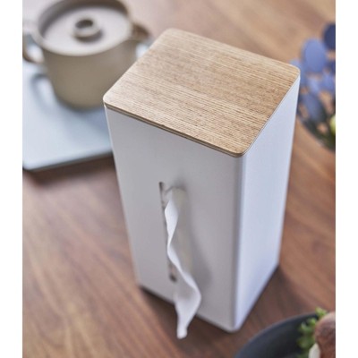 White Steel and Wood Double-Sided Tissue Box Cover
