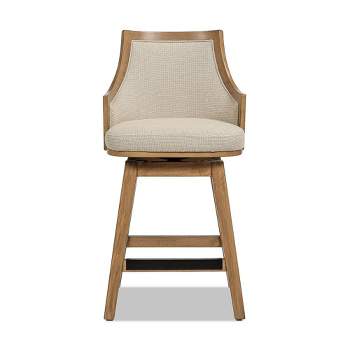 Jennifer Taylor Home Bahama 26" Cane Rattan High-Back Swivel Counter Stool with Recessed Arms, Taupe Beige Textured Weave