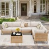 Buenhomino 7-Piece Patio Sectional Sofa Set, Boho Wicker Outdoor Conversation Set with Coffee Table and Beige Cushions - 4 of 4