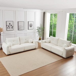 90''W Faux Lamb's Wool Loveseat Sofa, Comfortable Sofa Couch with 2 Ball Pillows 4S - ModernLuxe - 1 of 4