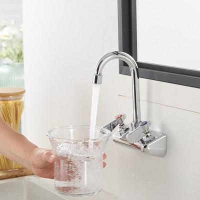 Polished Chrome 2-Handle Wall Mount Kitchen Faucet with Swivel Spout