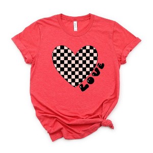 Simply Sage Market Women's Checkered Heart Black Short Sleeve Graphic Tee - 1 of 2