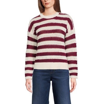 Lands' End Women's Cotton Blend Pointelle Crew Neck Sweater