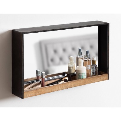 Rustic Brown Wood and Metal Bathroom Vanity Mirror with Shelf
