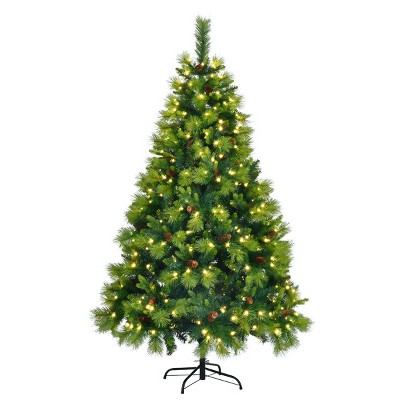 6FT Grass Green Christmas Tree, Large Branches Pine Tree, Pre-Lit Set with Tree & Garland & Wreath