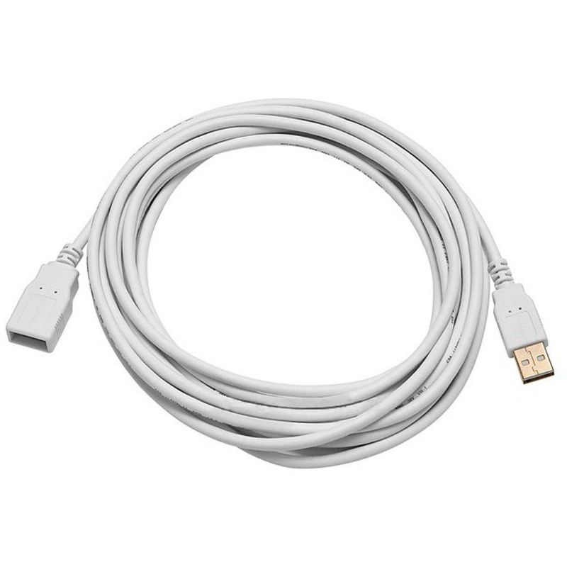 Monoprice USB 2.0 Extension Cable - 15 Feet - White | USB Type-A Male to USB Type-A Female, 1 of 4