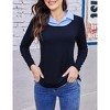 Women's Long Sleeve Contrast Collared Shirts Patchwork Work Blouse Tunics Tops - 2 of 4