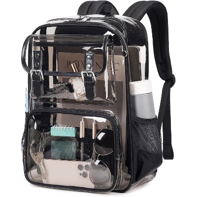 Hachikiko 15.6in Laptop Sleeve Clear PVC Backpack - Semi-Black Transparent Bookbag for Stadium/College