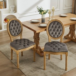 French Style Solid Wood Frame Antique Painting,Hand-pulled buckle decoration Velvet artificial leather Dining Chair with Nailhead Trim ,Set of 2, - 1 of 4