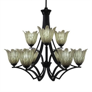 Toltec Lighting Zilo 9 - Light Chandelier in  Matte Black with 7" Vanilla Leaf Shade - 1 of 1