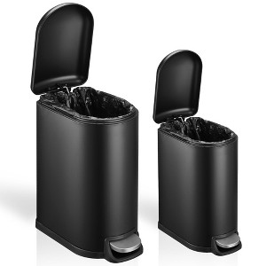 Black Kitchen Trash Can Combo Set, Step Garbage Cans with Lid, 10.6+2.6 Gallon Big Small Trash Can - 1 of 4