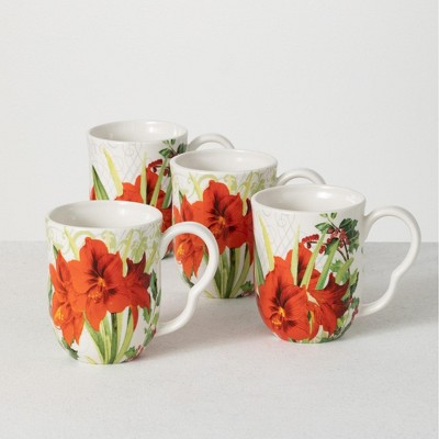 Sullivans Botanical Dolomite Mug Set of 4, 5"H Multicolored