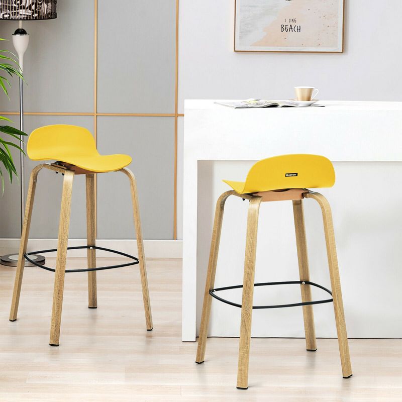 Costway Modern Set of 4 Barstools 30inch Pub Chairs w/Low Back & Metal Legs Yellow, 3 of 11