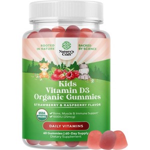 Organic Vitamin D Gummies for Kids, Vegan Kids Immunity Support Gummies with Vitamin D3 for Daily Teeth Muscle & Bone Support, Nature's Craft, 60ct - 1 of 4