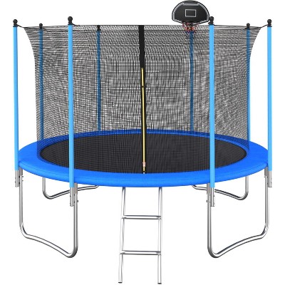 Belatt 10FT Trampoline with Enclosure Net and Basketball Hoop – Blue, Indoor/Outdoor Use