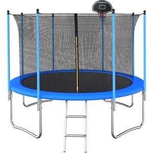 Belatt 10FT Trampoline with Enclosure Net and Basketball Hoop – Blue, Indoor/Outdoor Use - 1 of 4