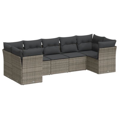 vidaXL 7 Piece Patio Sofa Set with Cushions Gray Poly Rattan