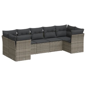 vidaXL 7 Piece Patio Sofa Set with Cushions Gray Poly Rattan - 1 of 4