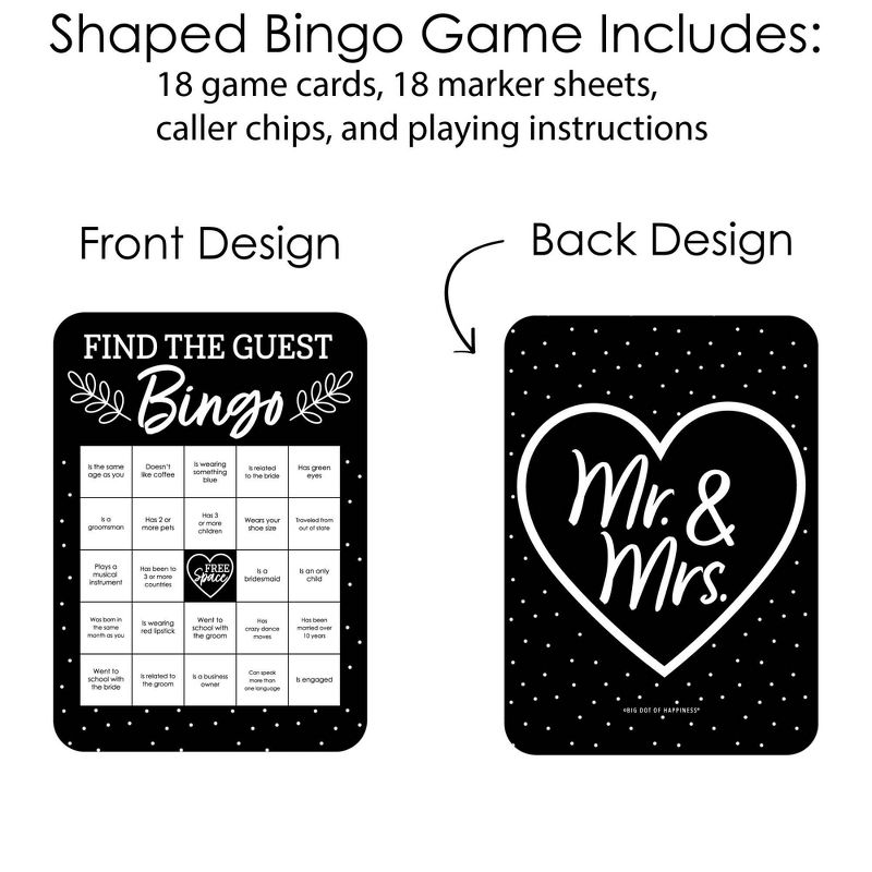 Big Dot of Happiness Mr. and Mrs. - Find the Guest Bingo Cards and Markers - Black and White Wedding or Bridal Shower Bingo Game - Set of 18, 3 of 6