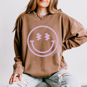 Simply Sage Market S.W.Smiley Smiley Face Outline Puff Print Lightweight Garment Dyed Sweatshirt - 1 of 4
