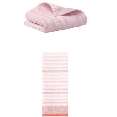 REGALWOVEN Striped Pattern Decorative Cotton Bathroom Hand Towels 14" x 30"/13" x 27" 2 Pcs