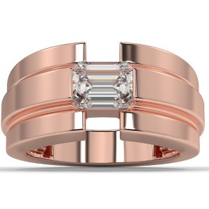Pompeii3 2 Ct Emerald Cut Moissanite Solitaire 12mm Men's Ring White Yellow or Rose Gold - 1 of 4