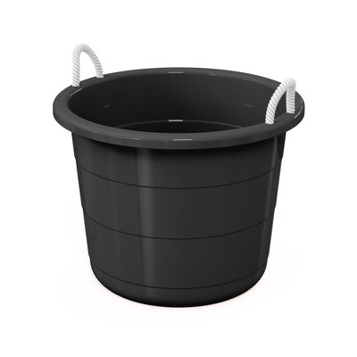 Life Story Large 17 Gallon Flexible Plastic Storage Bucket Container with Easy Grip Rope Handles for Indoor and Outdoor Storage, Black