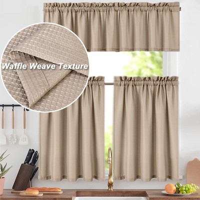 Waffle Weave Short Kitchen Tier Curtain 24 Inch Length With Valance ...