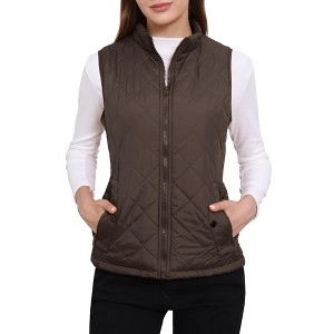 Allegra K Women's Stand Collar Lightweight Gilet Quilted Zip Vest - 1 of 4