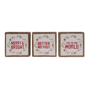 Transpac Wood Mini Blocks Set of 3 Freestanding Tabletop Signs for Christmas Multicolor Indoor Holiday Decor - 1 of 1
