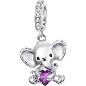 Sterling Silver Elephant Charm with 12 Birthstones - Bead for Bracelets & Jewelry Making, Gift for Women - 1 of 4