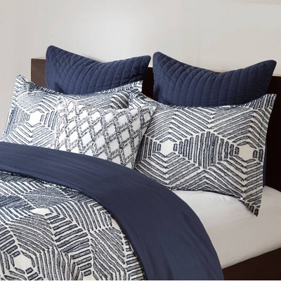 Navy Full Cotton Jacquard Reversible Bedspread Set
