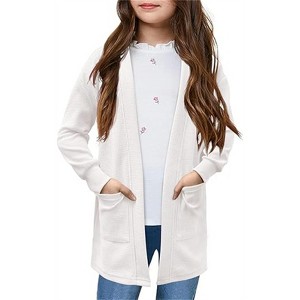 BLUEMING Girls Long Sleeve Button Front Knit Cardigan Plush Comfort Loose Fit Sweater with Functional Pockets Playful Cover Up - 1 of 4