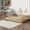 Full Size Wooden Floor Toddlers Bed with Fence and Door, Rubber Wood Montessori Platform Bed for Kids Room-Baofuwish - 2 of 4