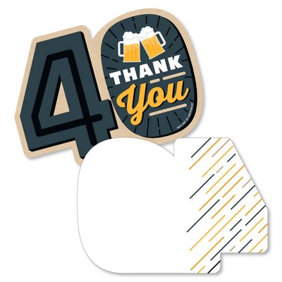 Big Dot of Happiness Cheers and Beers to 40 Years - Shaped Thank You Cards - 40th Birthday Party Thank You Note Cards with Envelopes - Set of 12