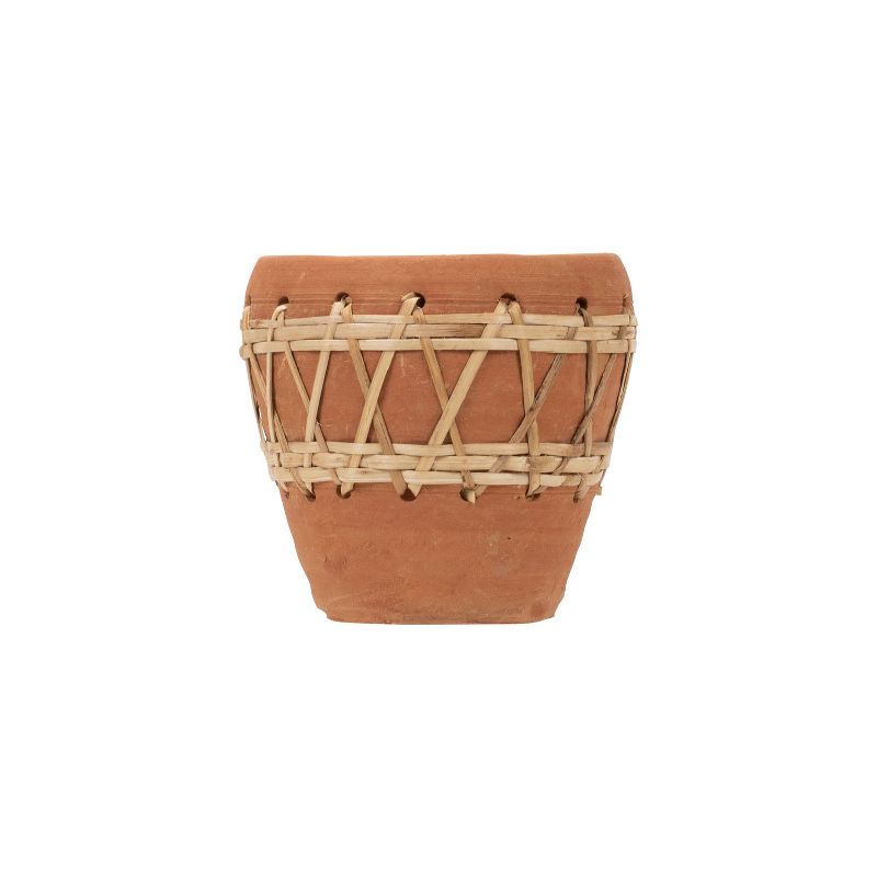 Natural Terracotta and Woven Rattan Planter - Foreside Home & Garden, 1 of 8