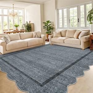 Scalloped Machine Washable Non-Slip Bordered Rug Non-Shedding Soft Low Pile Modern Accent Rugs - 1 of 4