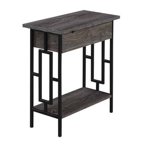Town Square Flip Top End Table with Charging Station Weathered Gray/Black - Breighton Home - image 1 of 4