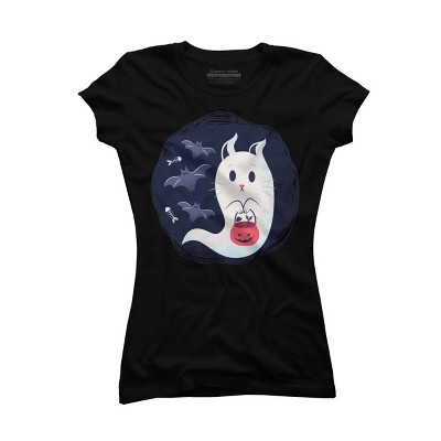 Junior's Design By Humans halloween ghost cat By ArtStyleAlice T-Shirt