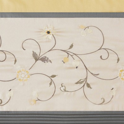 Yellow and Gray Embroidered Polyester Blackout Curtain Panel, 50" x 84"