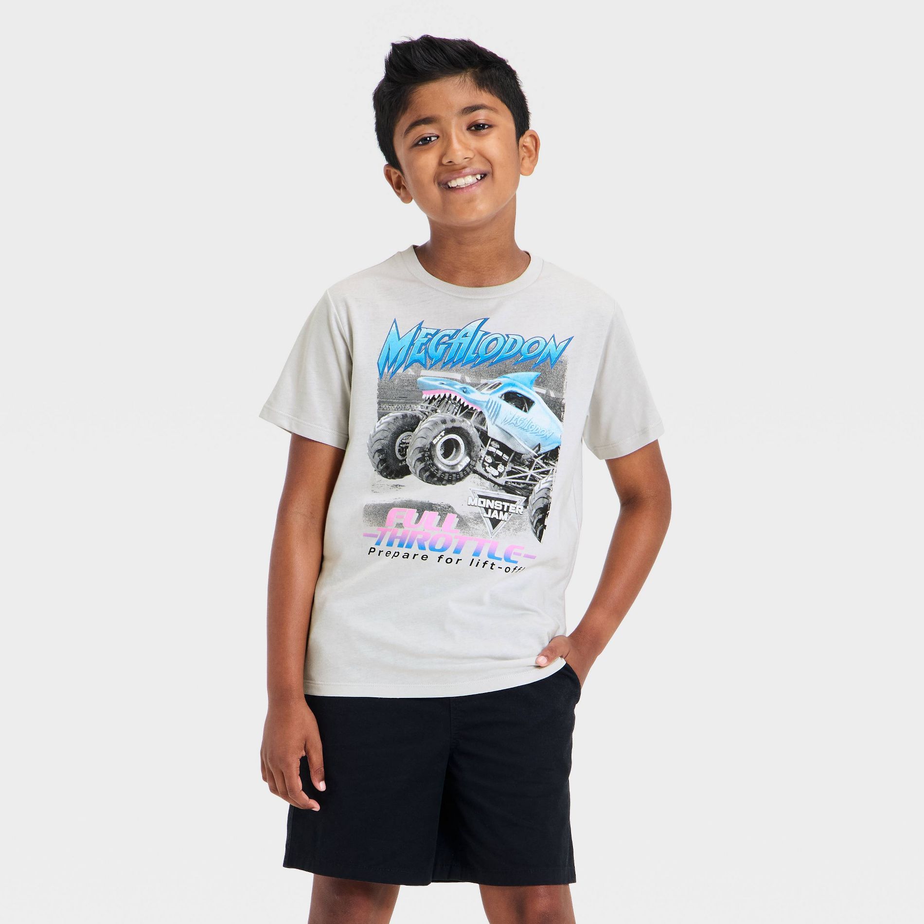 Boys' Monster Jam Megalodon Short Sleeve Graphic T-Shirt - Gray