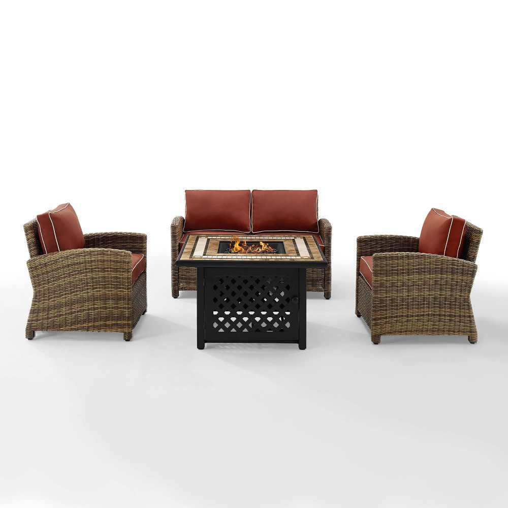 Photos - Garden Furniture Crosley 4pc Bradenton Outdoor Steel Fire Pit Set Sangria/Weathered Brown  