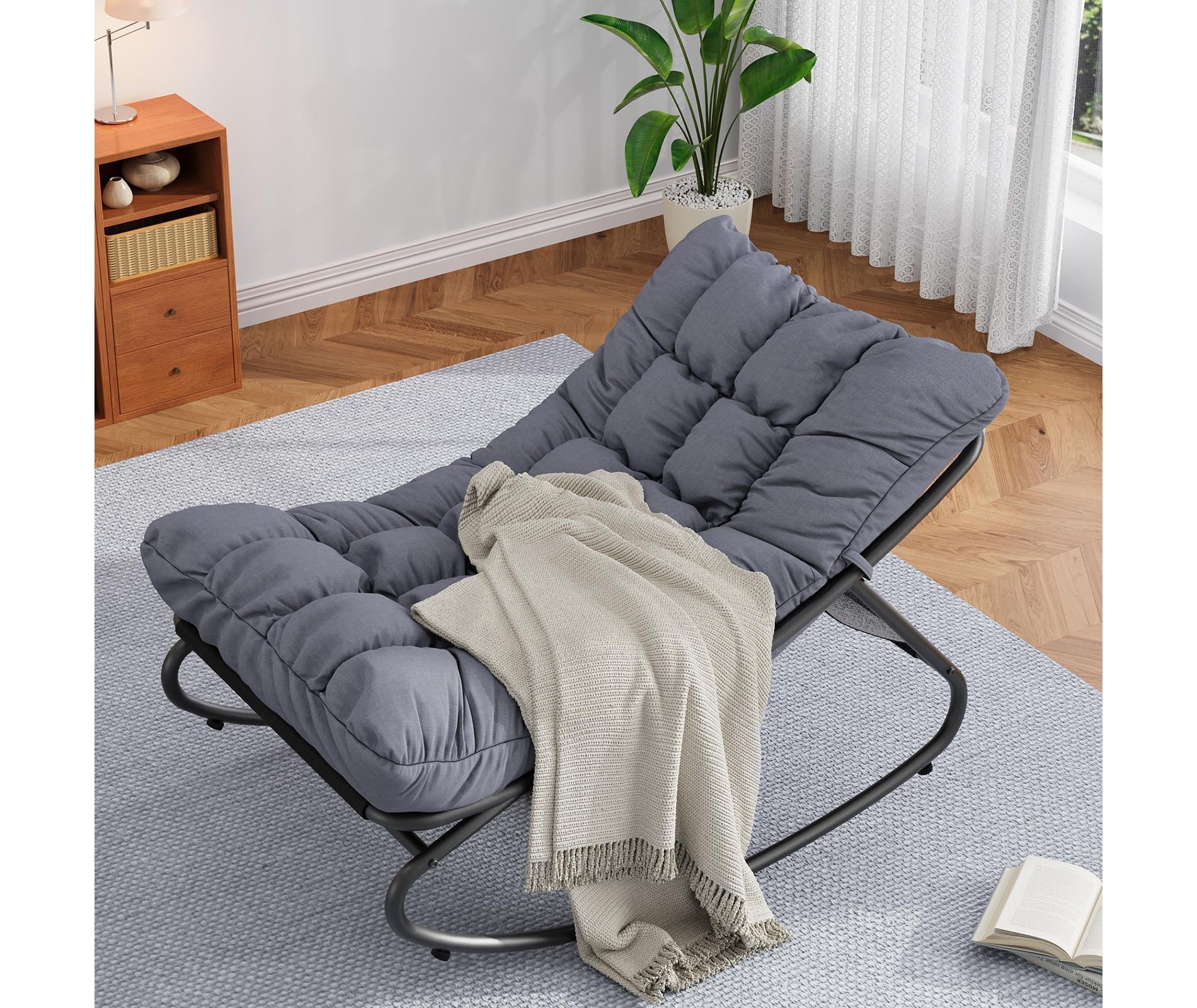 Rocking Chair, Egg Style Indoor/Outdoor, Thick Cushioned Patio Rocker with Sturdy Base, Versatile Lounge Chair for Balcony, Deck & Living Room
