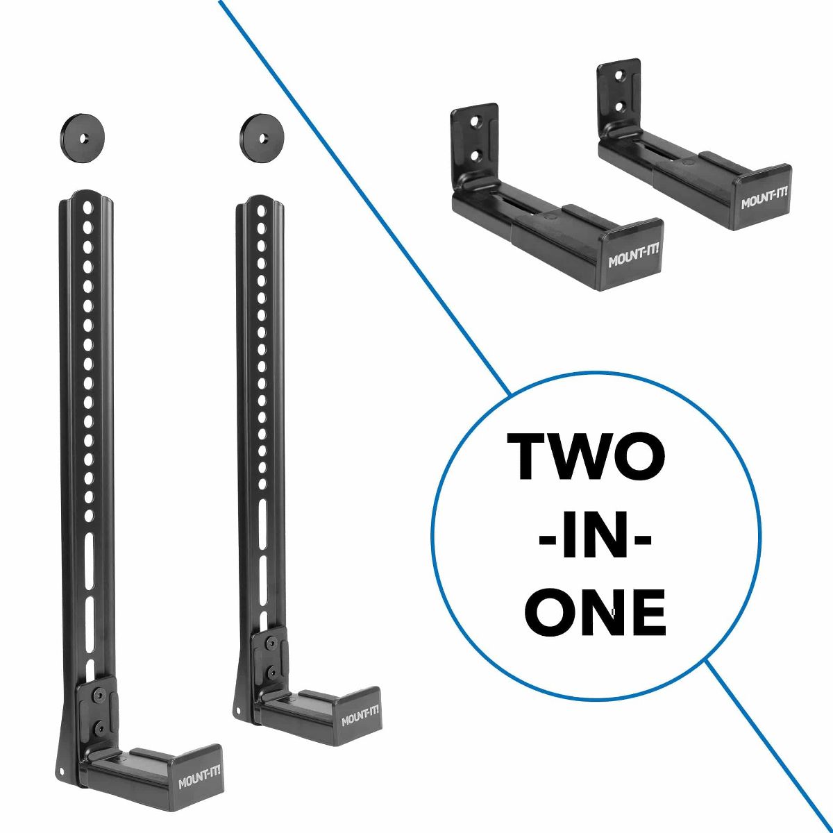 Mount-It! Soundbar Mount for TV & Wall Mounting | 2-in-1 Soundbar Bracket for Back of TV & Wall Mount Installation | Universal Base Fits All Soundbars