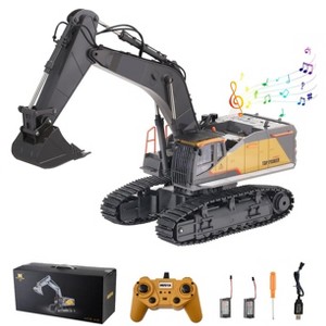 22-Channel Remote Control Excavator, 1:14 Scale RC Digger with Metal Bucket, Lights & Sounds for Kids - 1 of 4
