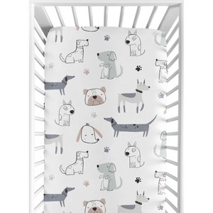 Sweet Jojo Designs Boy Baby Fitted Crib Sheet Cartoon Puppy White Taupe and Blue - 1 of 4