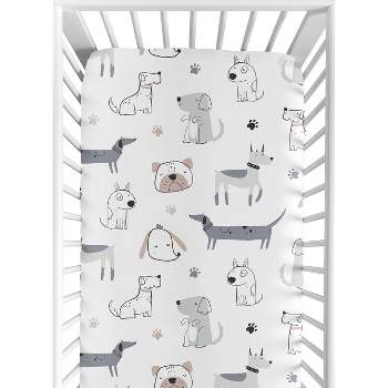 Sweet Jojo Designs Boy Baby Fitted Crib Sheet Cartoon Puppy White Taupe and Blue