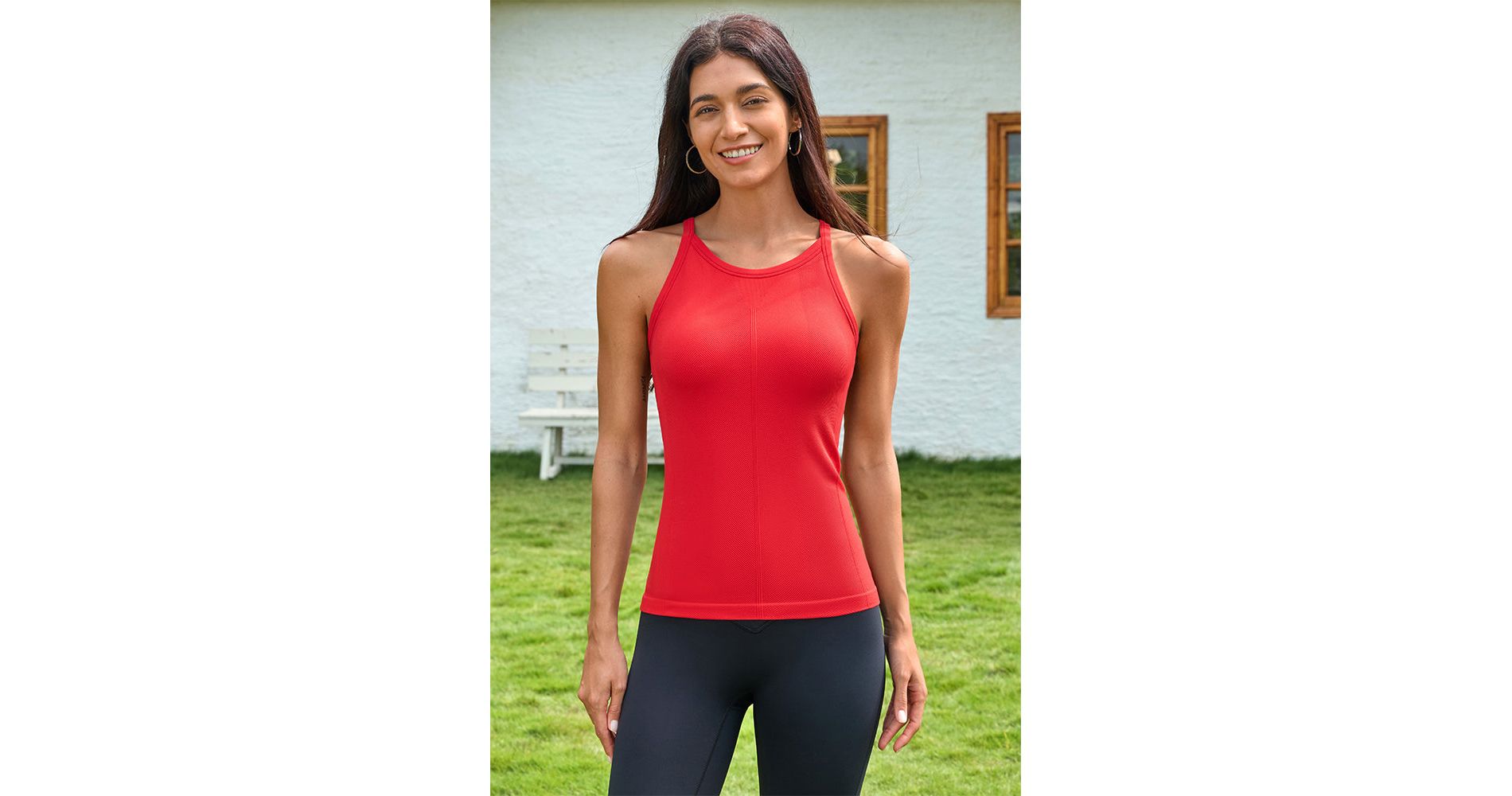 Attraco Women's Seamless Workout Tank Tops with Built in Bra Crew Neck Basic Ribbed Tank Top Racerback Athletic Camisole