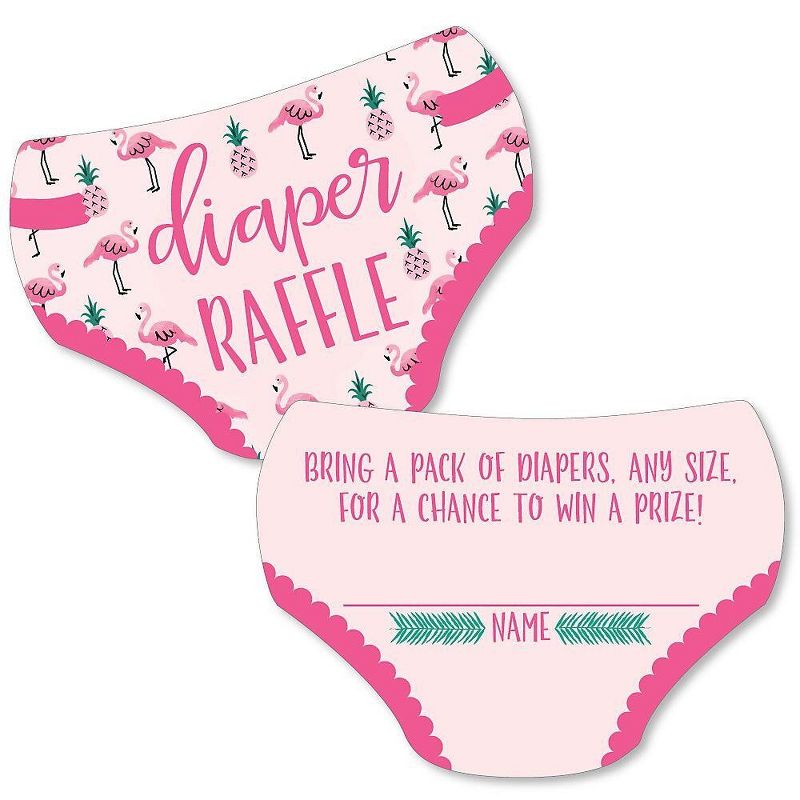 Big Dot of Happiness Pink Flamingo - Party Like a Pineapple - Diaper Shaped Raffle Ticket Inserts - Summer Baby Shower Diaper Raffle Game - Set of 24, 1 of 5