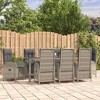 vidaXL 9-Piece Outdoor Dining Set - Weather-Resistant Gray Poly Rattan with Reclining Chairs, Cushions, and Tempered Glass Table - 2 of 4